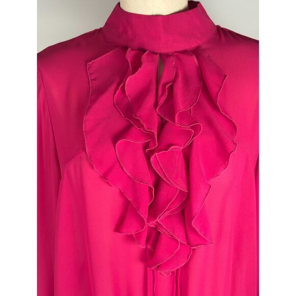 90s Frilly Ruffle Blouse Fuchsia Pink Top SIZE 16 Crepe Whimsicore Flowy Fairy - Picture 4 of 10